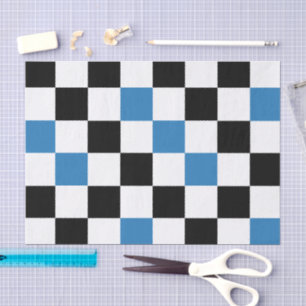 Blue Black White Checkered Pattern Design  Tissue Paper