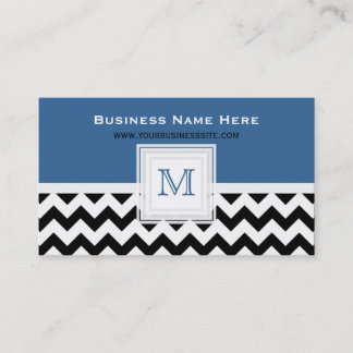 Blue Black White Chevron: Monogram Business Card