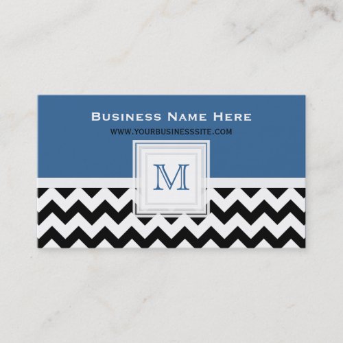 Blue Black White Chevron: Monogram Business Card