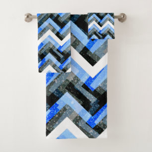 Blue Black White Chevron Textured Bath Towel Set
