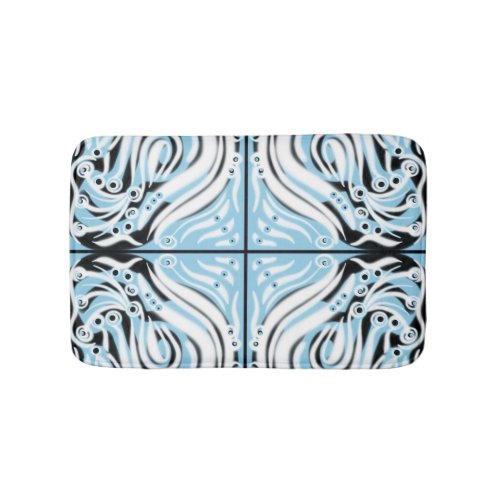 Blue Black White Curly Abstract Pattern  Bath Mat