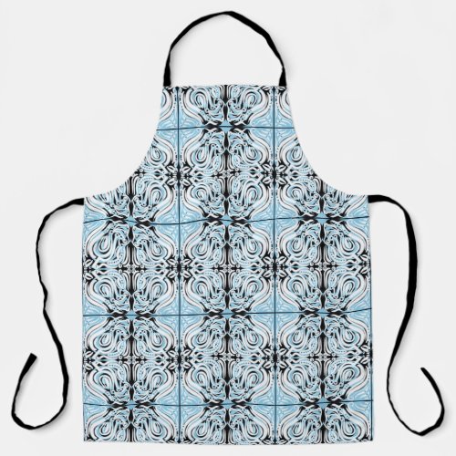 Blue Black White Curly Abstract Repeat Pattern  Apron