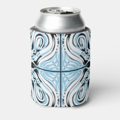 Blue Black White Curvy Abstract Pattern  Can Cooler