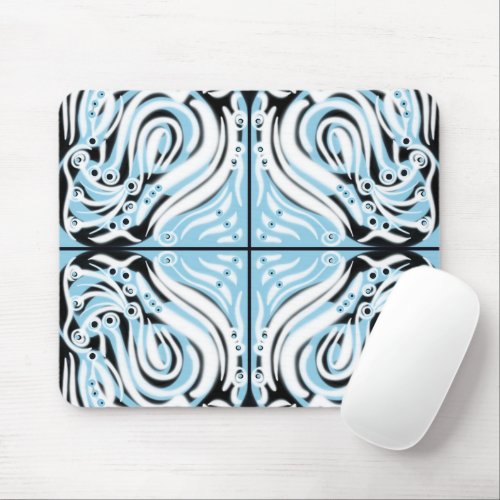 Blue Black White Curvy Abstract Pattern  Mouse Pad