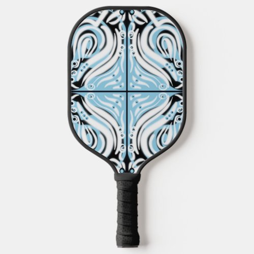 Blue Black White Curvy Abstract Pattern Pickleball Paddle
