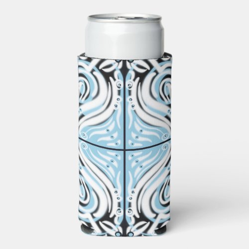 Blue Black White Curvy Abstract Pattern  Seltzer Can Cooler