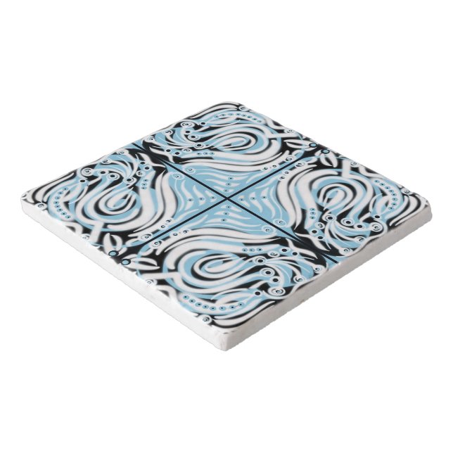 Blue Black White Curvy Abstract Pattern  Trivet (Corner)