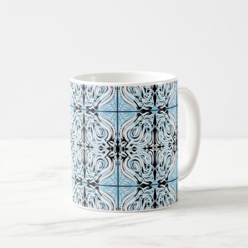 Blue Black White Curvy Abstract Repeat Pattern  Coffee Mug