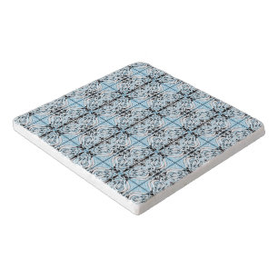 Blue Black White Curvy Abstract Repeat Pattern Trivet