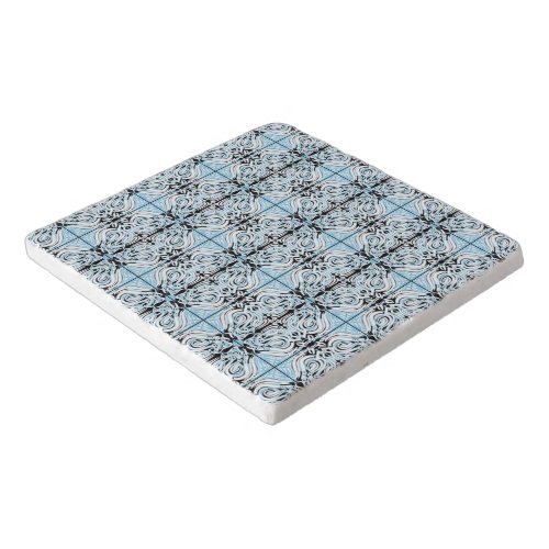 Blue Black White Curvy Abstract Repeat Pattern  Trivet