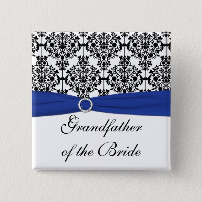 Blue Black White Damask Grandfather of the Bride Pinback Button (Front)