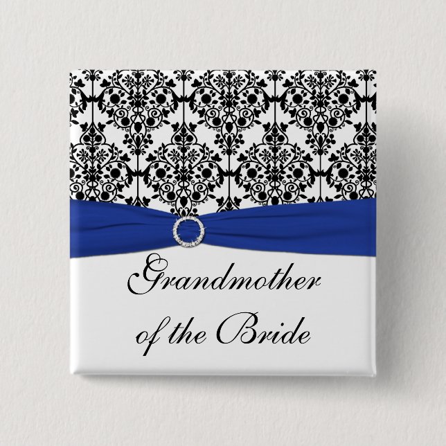 Blue Black White Damask Grandmother of the Bride Pinback Button (Front)