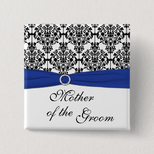 Blue Black White Damask Mother of the Groom Pin