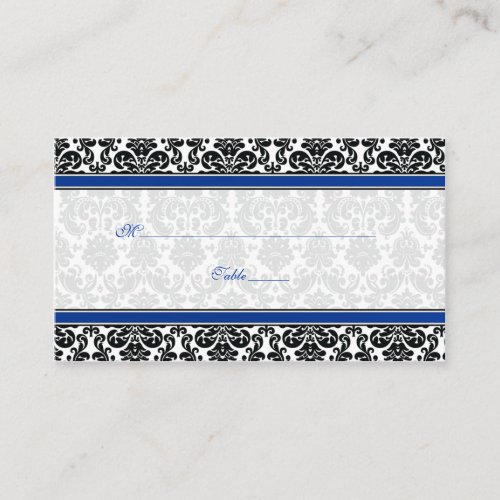 Blue, Black, White Damask Wedding Place Cards Business Card Templates