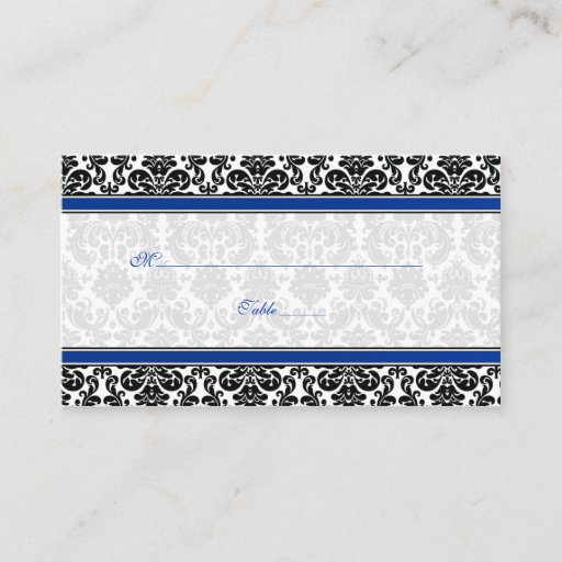 Customizable Blue, Black, White Damask Wedding Place Cards Business Card Templates