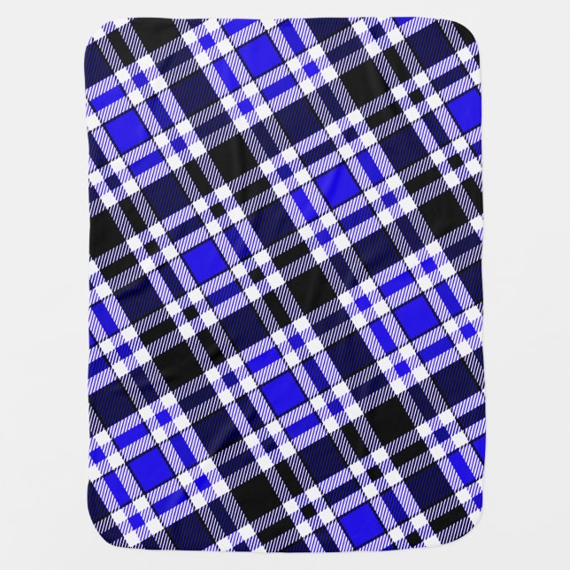 Blue Black White Flannel Tartan Pattern Design  Baby Blanket (Front)