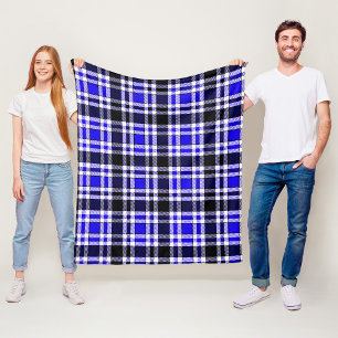Blue Black White Flannel Tartan Pattern Design  Fleece Blanket