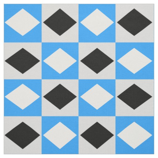 Blue Black White Geometric Rhombus Diamond Fabric