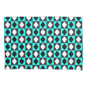 Blue Black White Geometric Rhombus Diamond Pillow Case