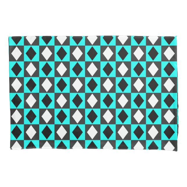 Blue Black White Geometric Rhombus Diamond Pillow Case (Front)