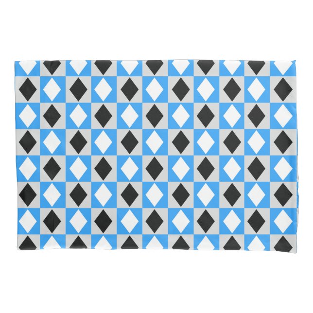 Blue Black White Geometric Rhombus Diamond Pillow Case (Front)