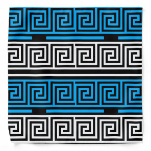Blue Black White Greek Key Fret Pattern Design  Bandana