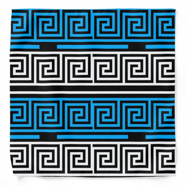Blue Black White Greek Key Fret Pattern Design  Bandana (Front)