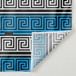 Blue Black White Greek Key Fret Pattern Design  Fabric