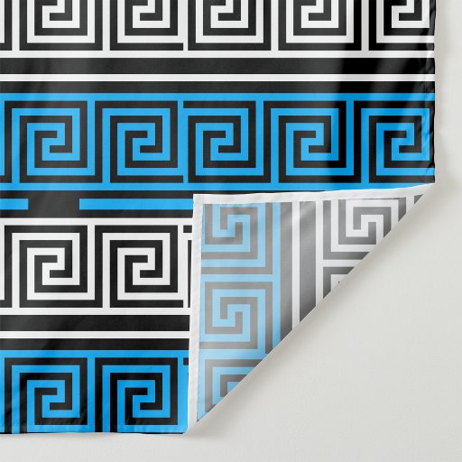 Blue Black White Greek Key Fret Pattern Design  Fabric