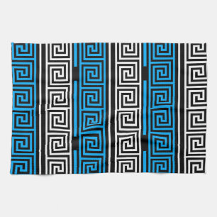 Blue Black White Greek Key Fret Pattern Design  Kitchen Towel