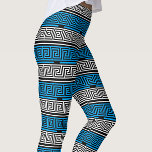Blue Black White Greek Key Fret Pattern Design  Leggings<br><div class="desc">Blue and White Greek Key Fret Geometric Seamless Repeat Pattern Design On Black Background</div>