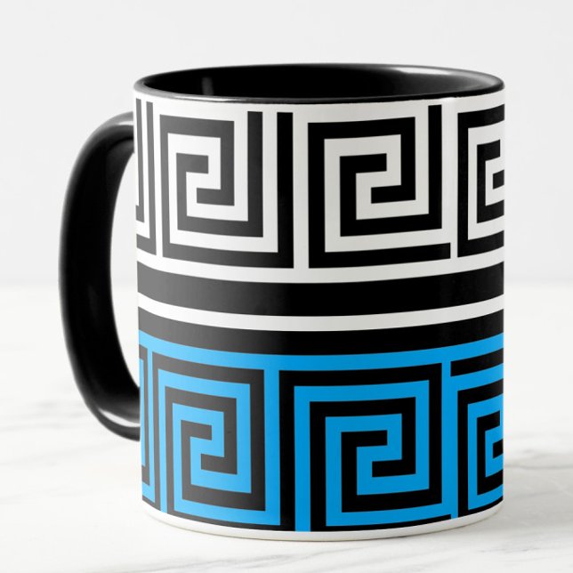 Blue Black White Greek Key Fret Pattern Design  Mug (Creator Uploaded)