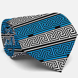 Blue Black White Greek Key Fret Pattern Design  Neck Tie