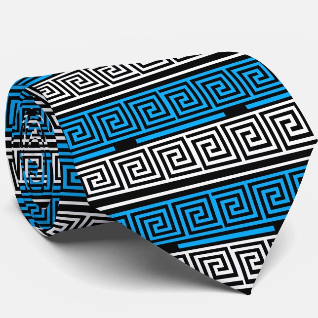Blue Black White Greek Key Fret Pattern Design  Neck Tie (Creator Uploaded)