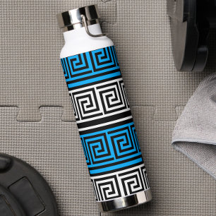 Blue Black White Greek Key Fret Pattern Design  Water Bottle
