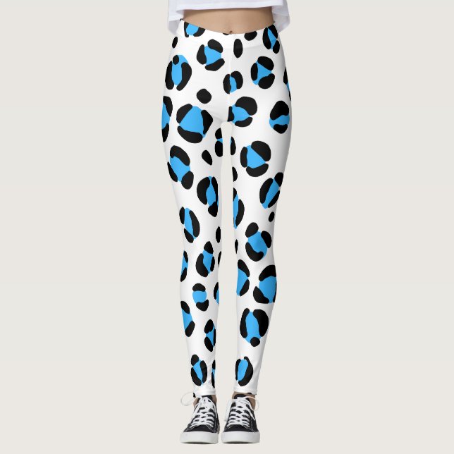 Blue Black White Leopard Animal Print Leggings (Front)