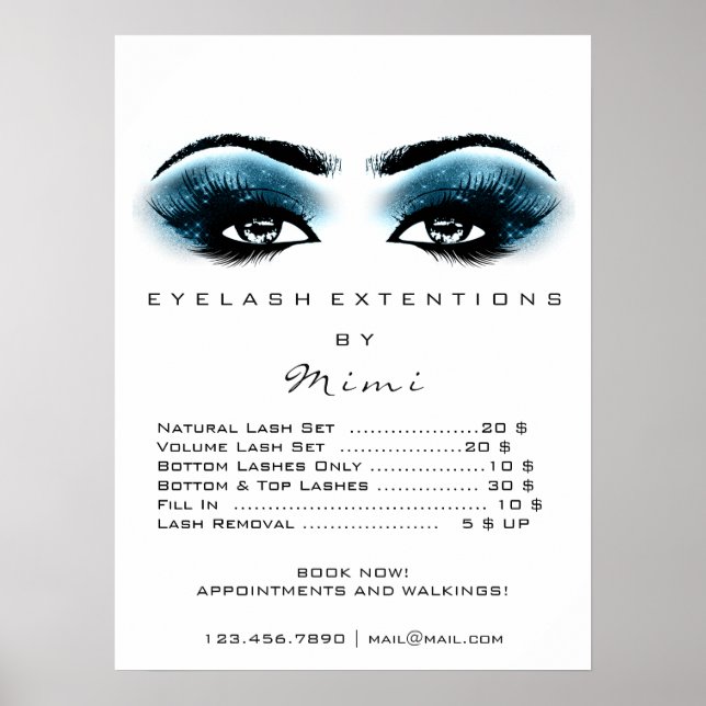 Blue Black White Makeup Eyes Lashes Prices Poster (Front)