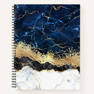 Blue Black White Marble Glam Notebook