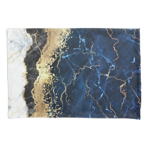 Blue Black White Marble Glam Pillow Case