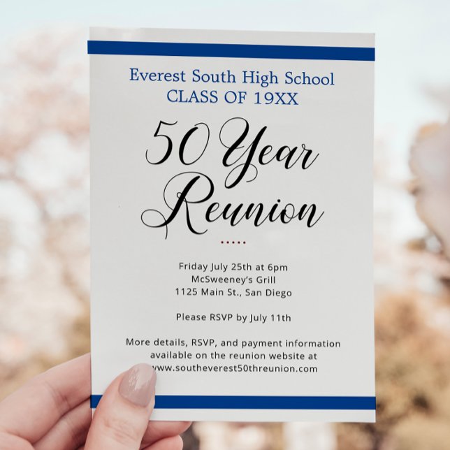 Blue Black White Minimalist 50 Year Class Reunion Invitation (Creator Uploaded)