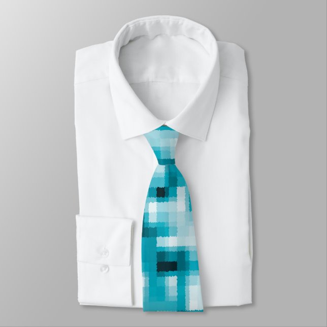 Blue Black White Modern Abstract Pattern Neck Tie (Tied)