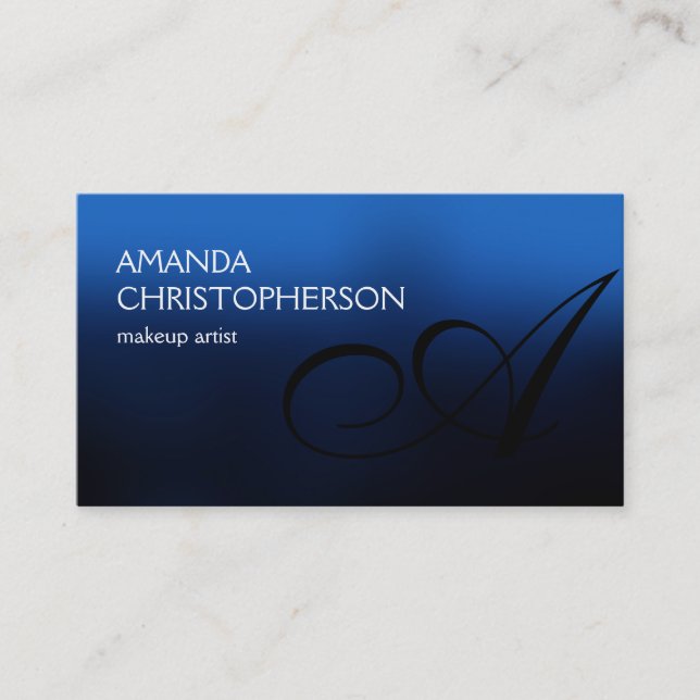 Blue Black White Monogram Business Card (Front)