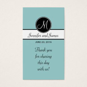 Blue Black White Monogram Wedding Favor Tag Card