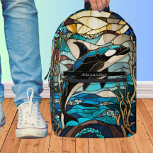 Blue Black White Orka Whale Stain Glass look 