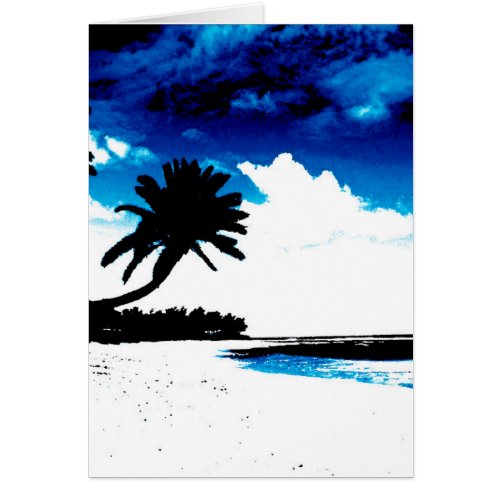 Blue Black White palm Tree Silhouette