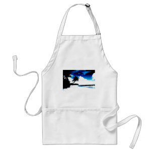 Blue Black White palm Tree Silhouette Adult Apron