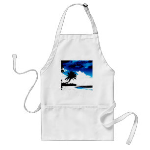Blue Black White palm Tree Silhouette Adult Apron