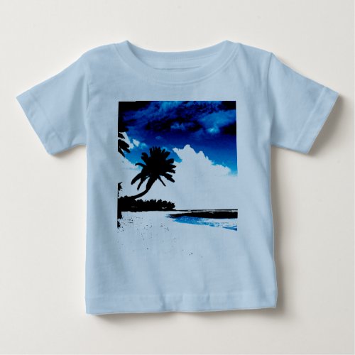 Blue Black White palm Tree Silhouette Baby T_Shirt