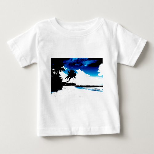 Blue Black White palm Tree Silhouette Baby T_Shirt