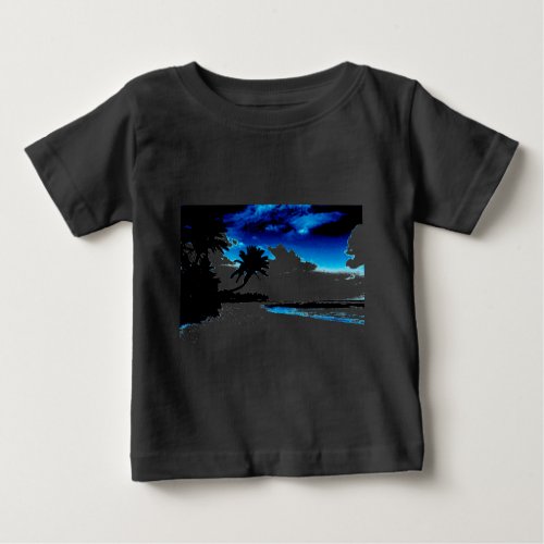 Blue Black White palm Tree Silhouette Baby T_Shirt